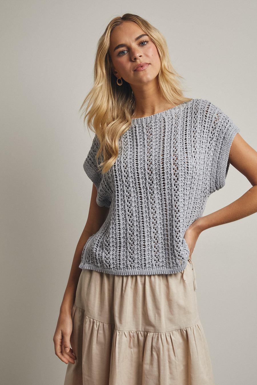 Randi Open-Knit Crochet Sweater Top