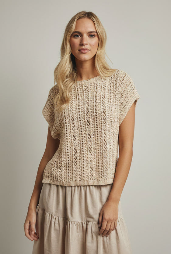 Randi Open-Knit Crochet Sweater Top