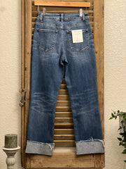 Bowie High Rise Straight Leg Crop Denim Jeans with Rolled Cuffs