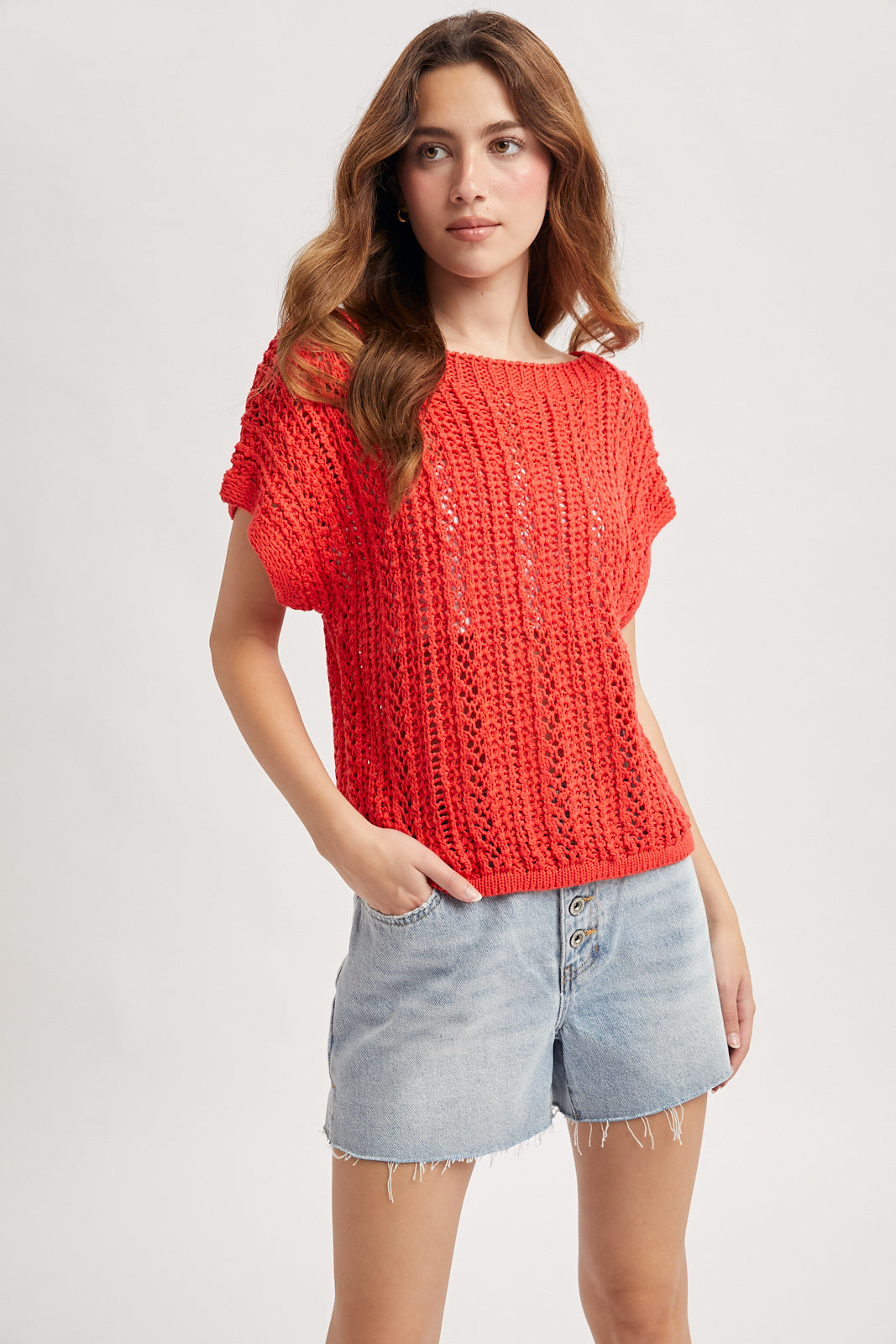 Randi Open-Knit Crochet Sweater Top