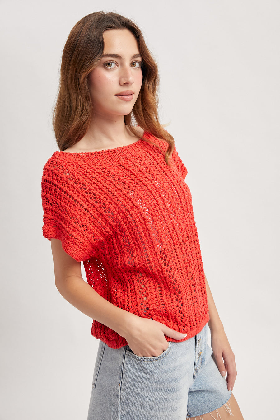 Randi Open-Knit Crochet Sweater Top