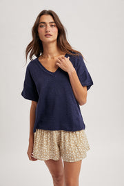 Lucy Lou Ultra Soft V-Neck Short Sleeve Knit Sweater