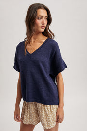 Lucy Lou Ultra Soft V-Neck Short Sleeve Knit Sweater