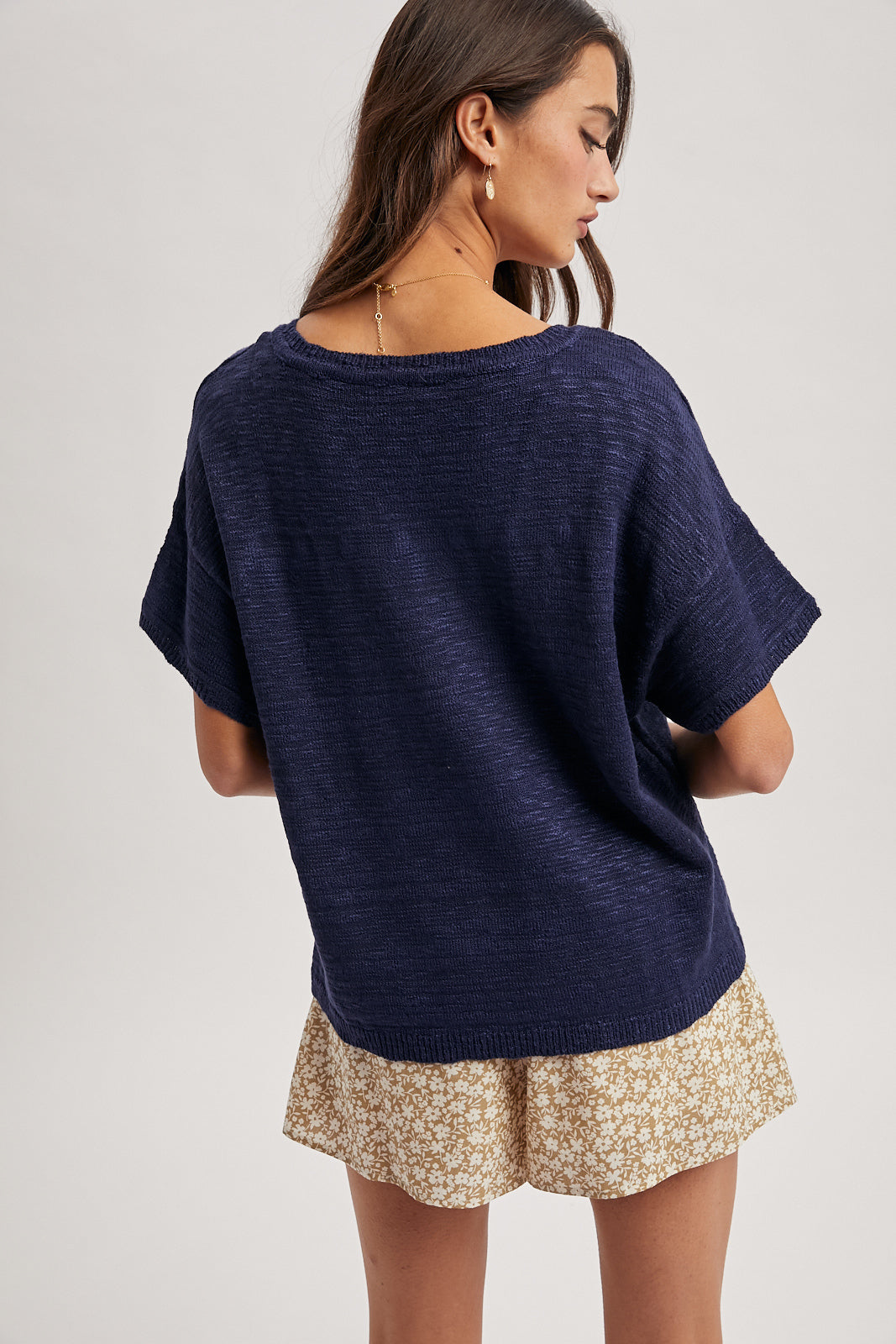 Lucy Lou Ultra Soft V-Neck Short Sleeve Knit Sweater