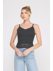 Floral Lace Knit Longline Cami Bralette with Adjustable Straps