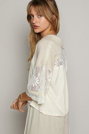 Sally Lace Sleeve Collared Top with Lace Trim