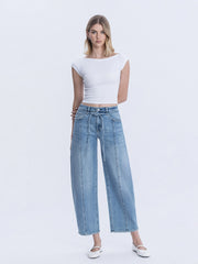 Troubadour High Rise Wide Barrel Leg Jeans with Waist Tie