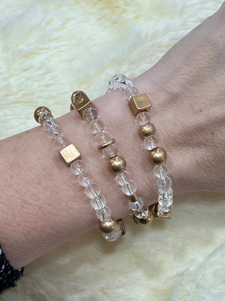 Meghan Browne Jacob Gold Clear Beaded Bracelet Set of 3