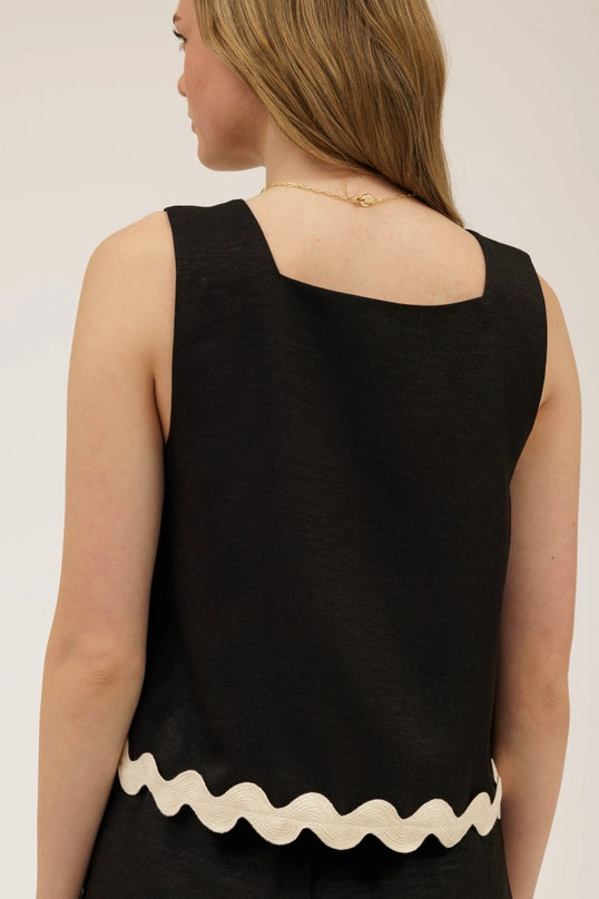Elena Contrast Wavy Hem Sleeveless Top and Short Set