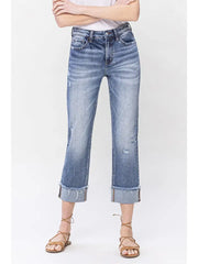 Roadie High Rise Straight Cropped Cuff Leg Jeans