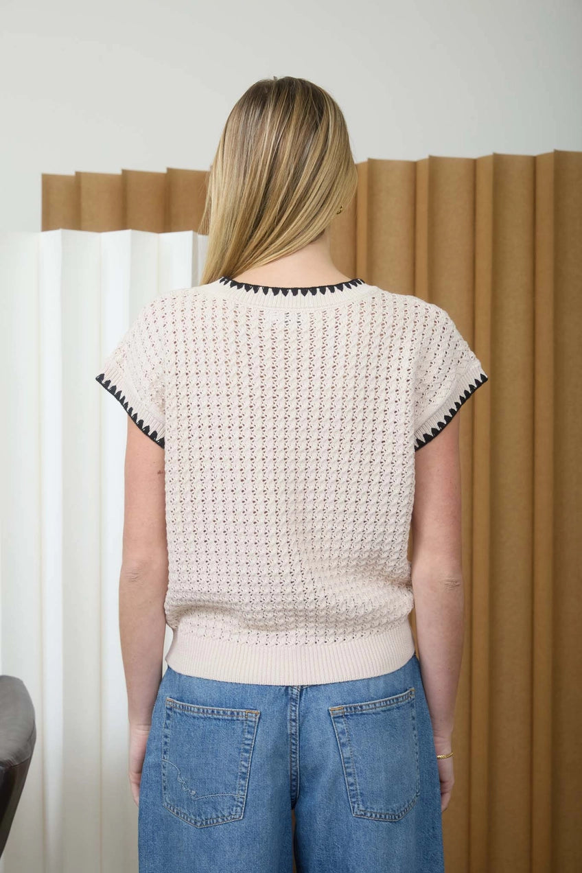 Terra Crochet Open Knit Twisted Mini Cable Knit Top