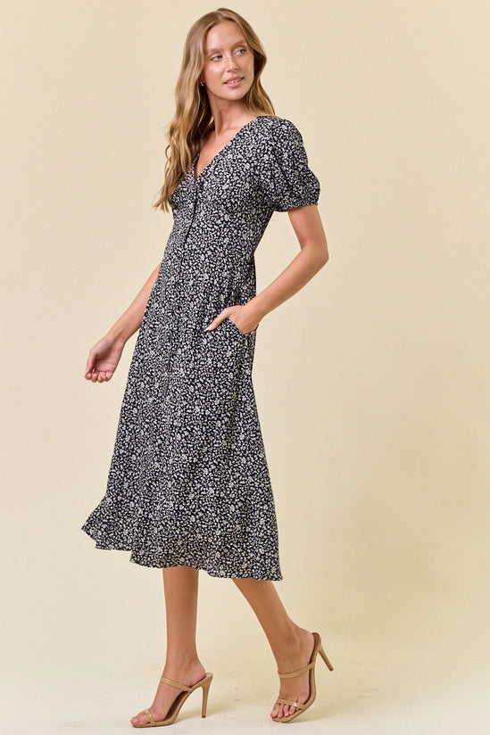 Davinna Ditzy Floral Print Midi Dress