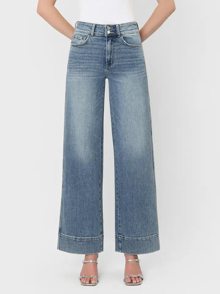 High Road Super High Rise 2-Button Wide Leg Trouser Jeans