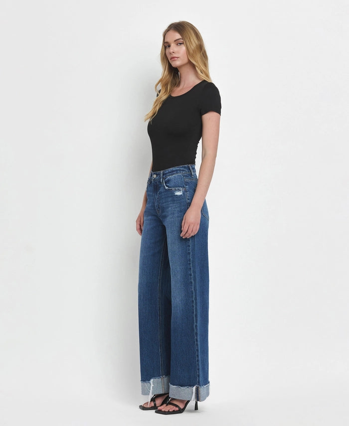 Steel Horse Super High Rise Baggy Wide Leg Jeans with Frayed Cuffs