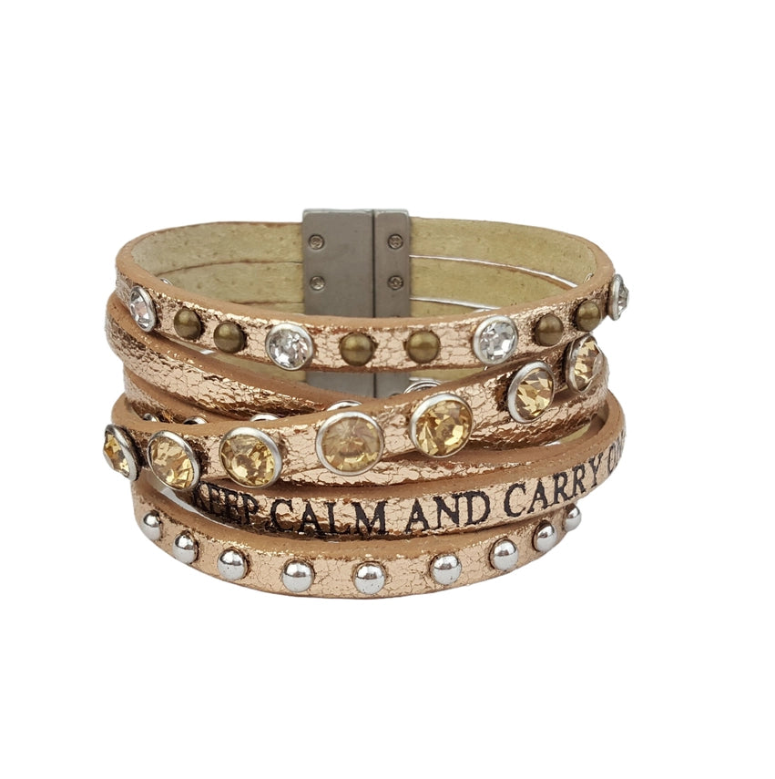 Keep Calm and Carry On Multi Strand Leather Cuff Bracelet
