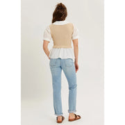 Teagan Sweater Vest Twofer Top with Peter Pan Collar and Ruffled Hem