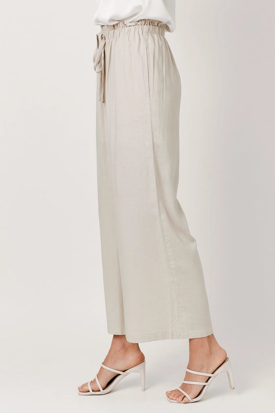 Pamela Drawstring Waist Linen Wide Leg Pants