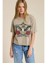Long Live Rock & Roll Crown & Roses Graphic Crop Tee