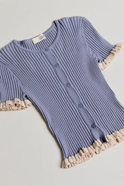 Maddyx Button Down Ruffle Ribbed Knit Top