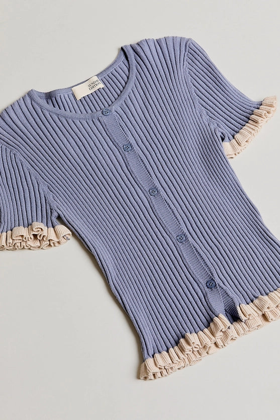Maddyx Button Down Ruffle Ribbed Knit Top