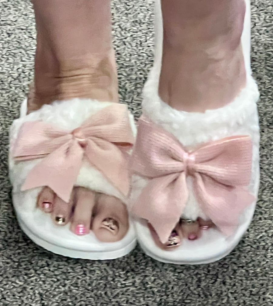 Pink Bow Plush Slippers