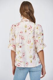 English Roses Button Placket Blouse Top