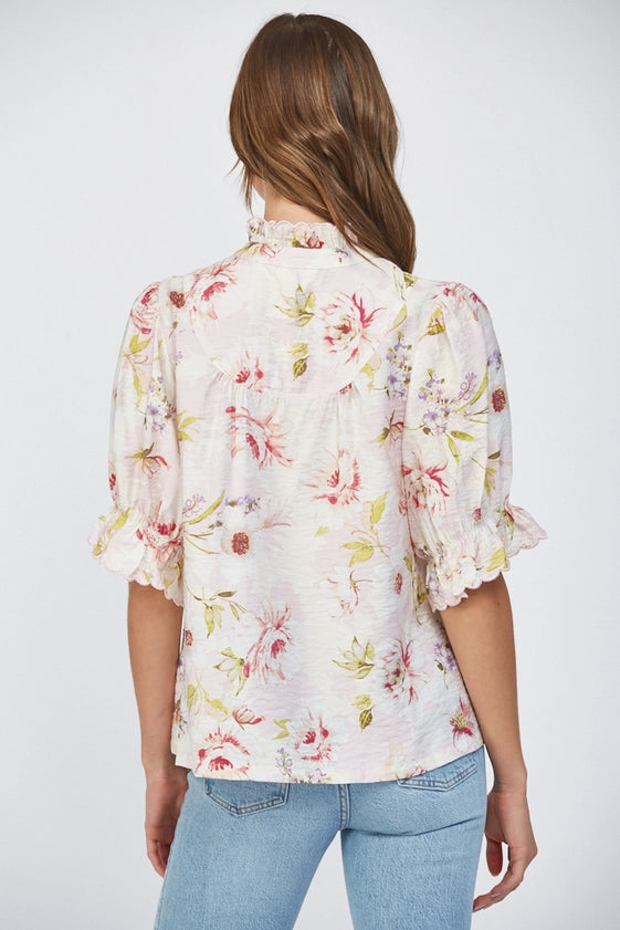 English Roses Button Placket Blouse Top