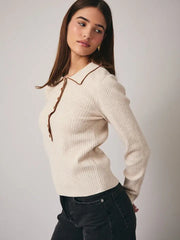 Layna Collared Polo Henley Ribbed Knit Top by Sunday Edition