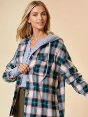 Crockett Hooded Plaid Button Front Shirt Jacket