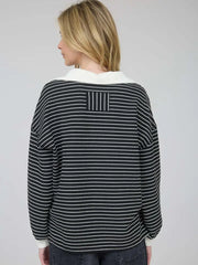 Leanne Contrast Collar Stripe Long Sleeve Knit Top