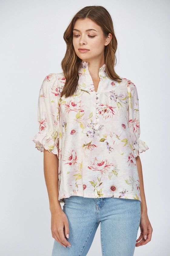 English Roses Button Placket Blouse Top