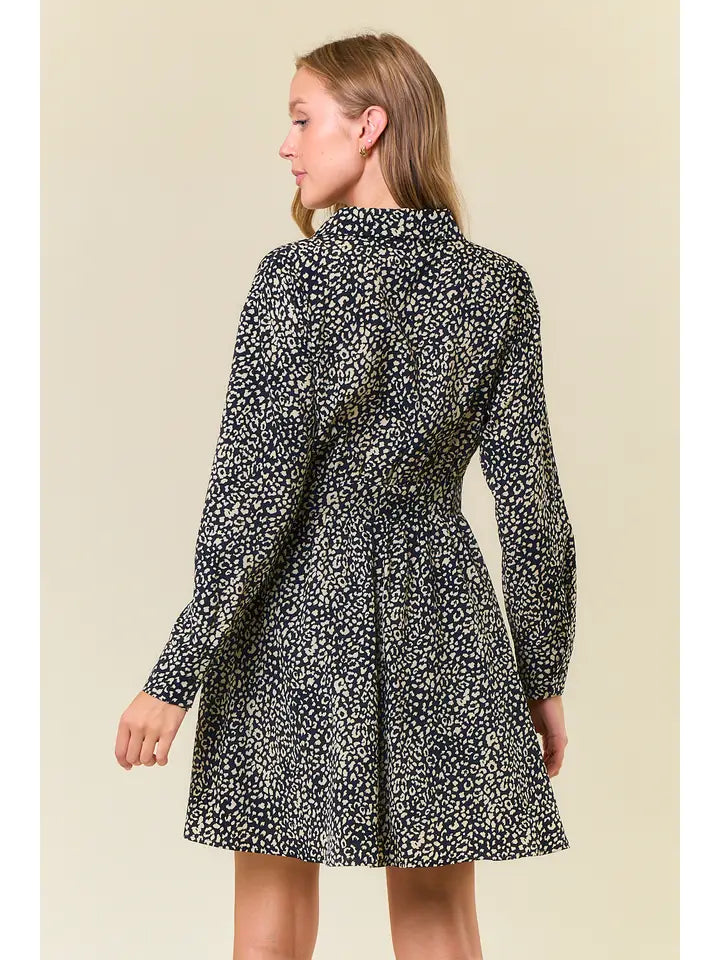 Catalina Collared Animal Print Long Sleeve Mini Dress