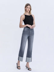 Pokerface High Rise Dark Grey Cuffed Slim Wide Jeans
