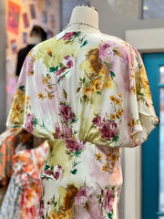 Josie Floral Print Satin Deep V-Neck Empire Waist Midi Dress