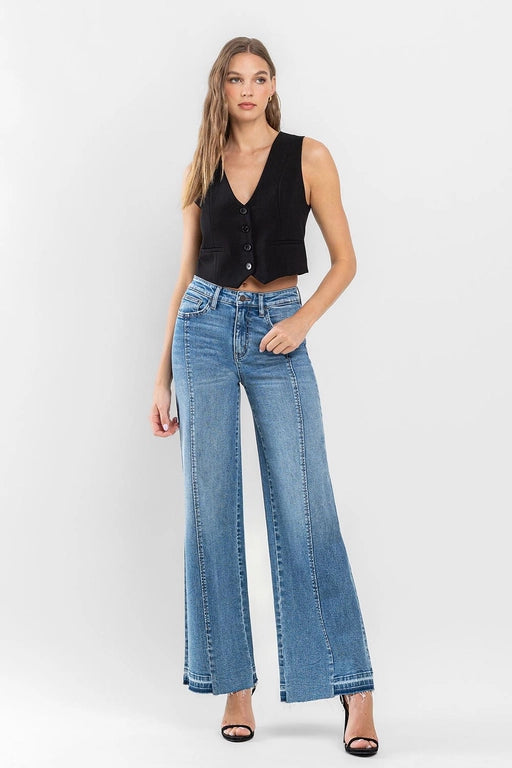 Elton Super High Rise Split Seam Distressed Wide Ankle Trouser Jeans