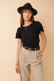 Celia Double Ruffle Short Sleeve Crew Neck Top