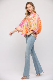 Aidyn Puff Sleeve Button Down Chiffon Blouse