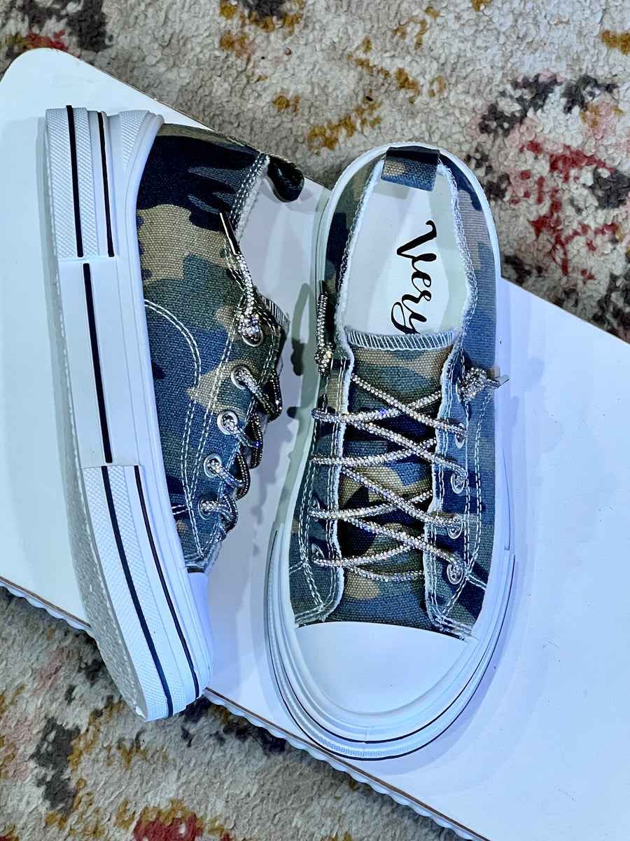 Aman Sparkle Lace Up Print Canvas Sneaker with Crystal Laces