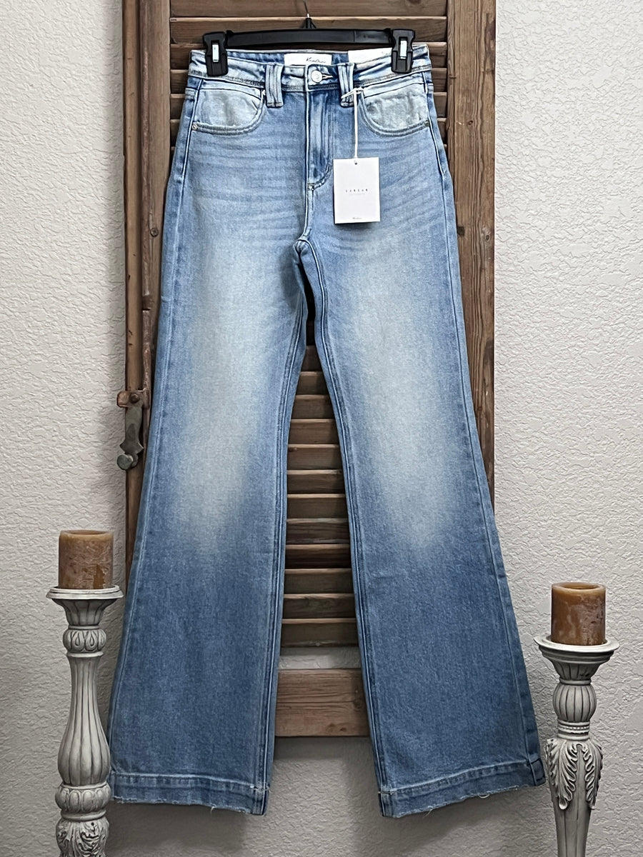 Jesse James 90's High Rise Wide Flare Denim Jeans