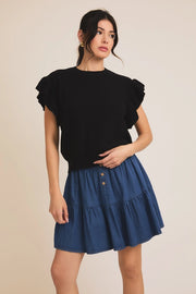 Dorian Ruffle Sleeve Sweater Knit Top