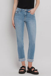 Janet Mid Rise Single Cuffed Crop Slim Straight Jeans