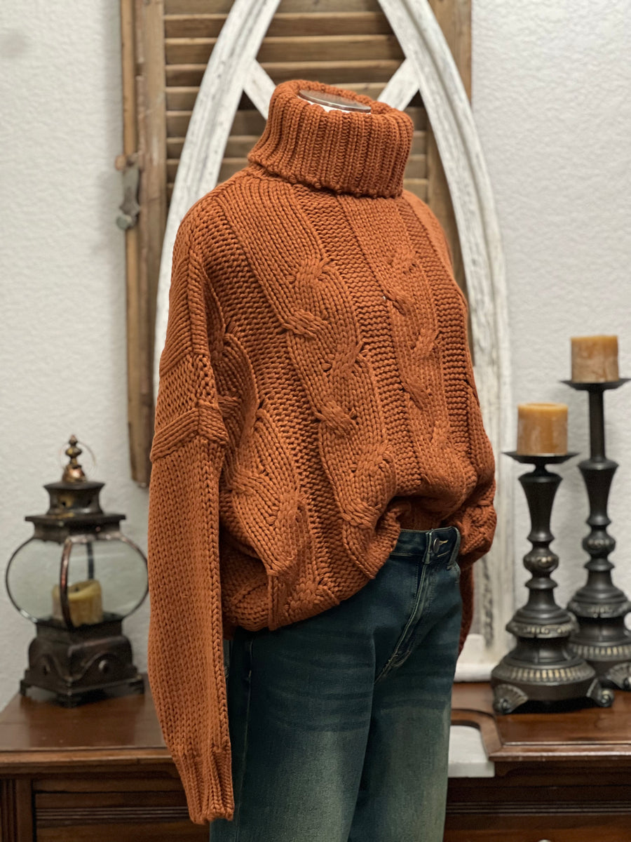 Kaydence Chunky Cable Knit Cowl Neck Sweater