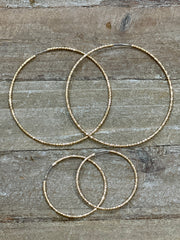 Gold Textured Sparkle Thin Hoop Earrings