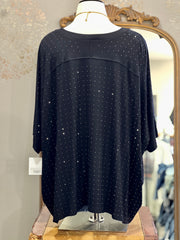 Cher Round Neckline Sparkle Drape Tunic with Rhinestones