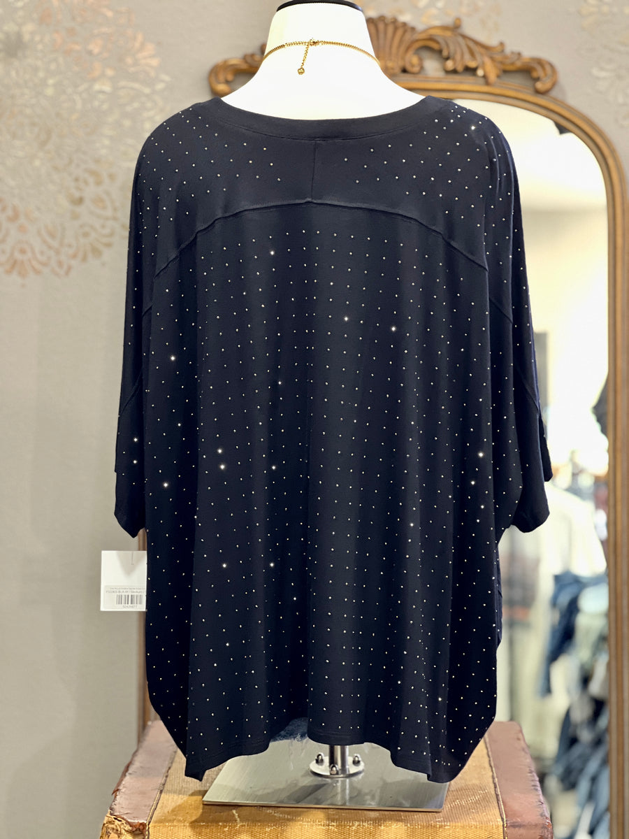 Cher Round Neckline Sparkle Drape Tunic with Rhinestones