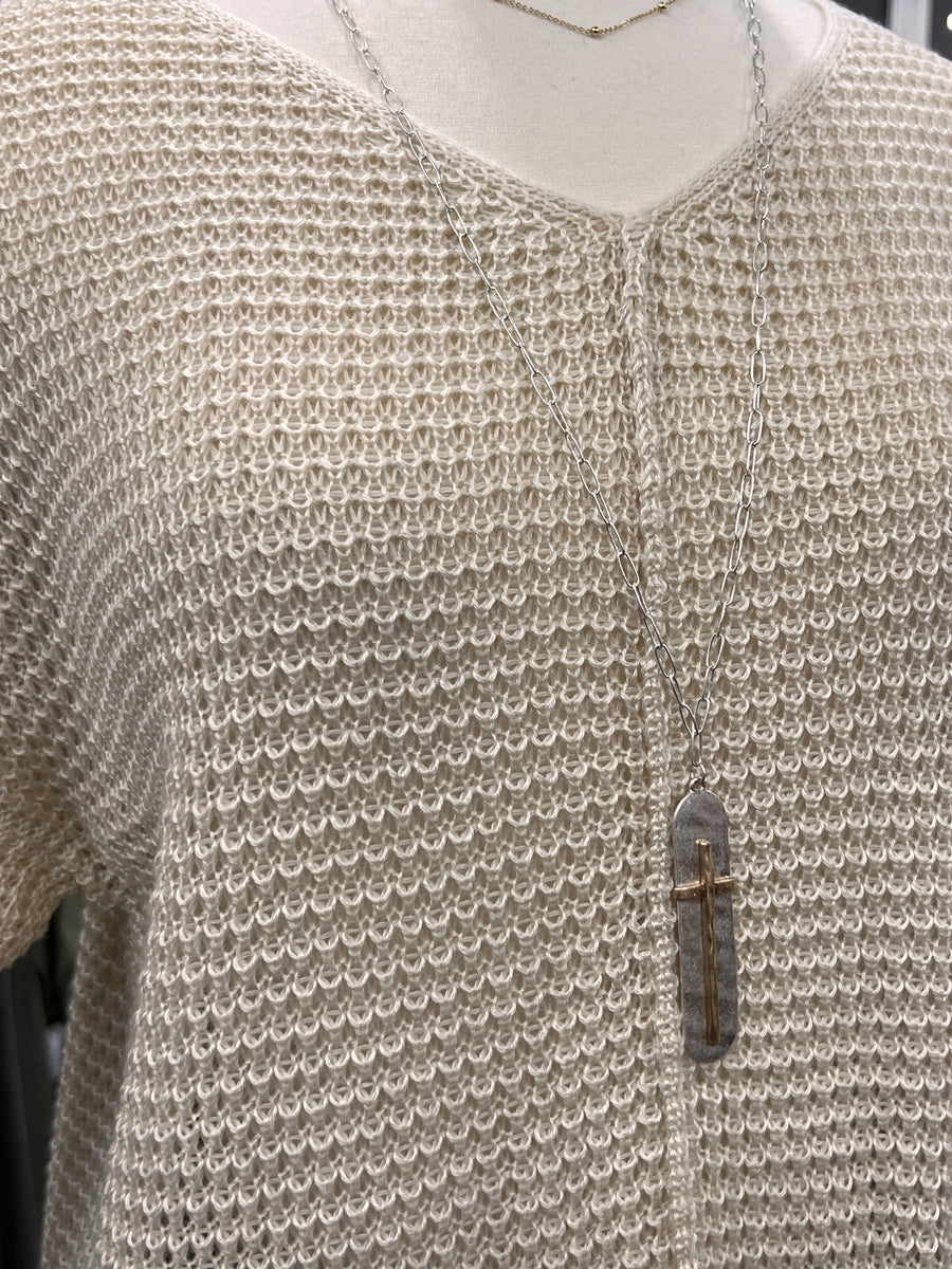 Rowan Oversized Open Waffle Knit V-Neck Sweater