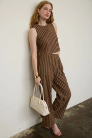 Minda Striped Linen Henley Top and Pants Set