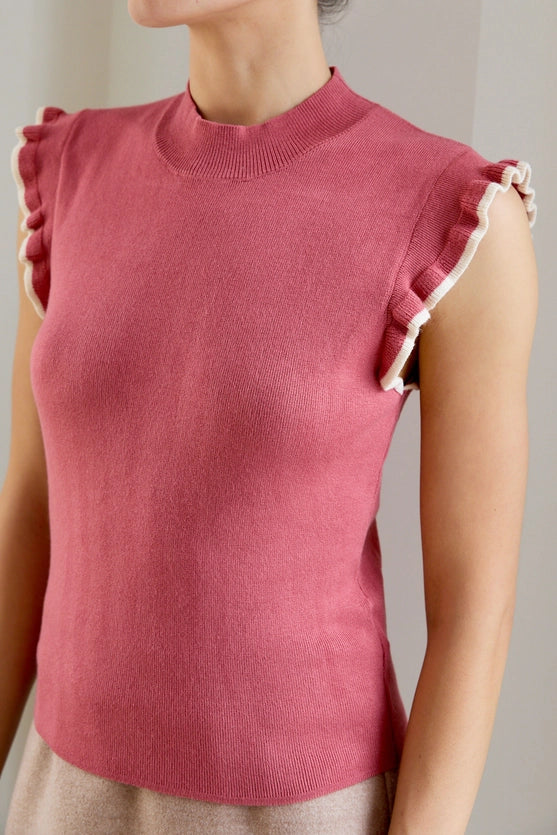 Patterson Mock Neck Ruffle Sleeve Sweater Knit Top