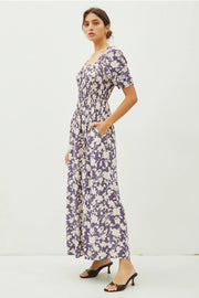 Mable Floral Print Milkmaid Shirred Waist Maxi Dress