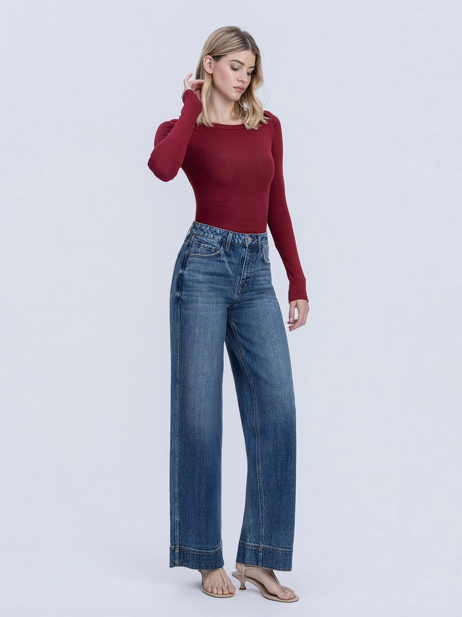 Misunderstood Super High Rise Trouser Hem Baggy Wide Leg Jeans